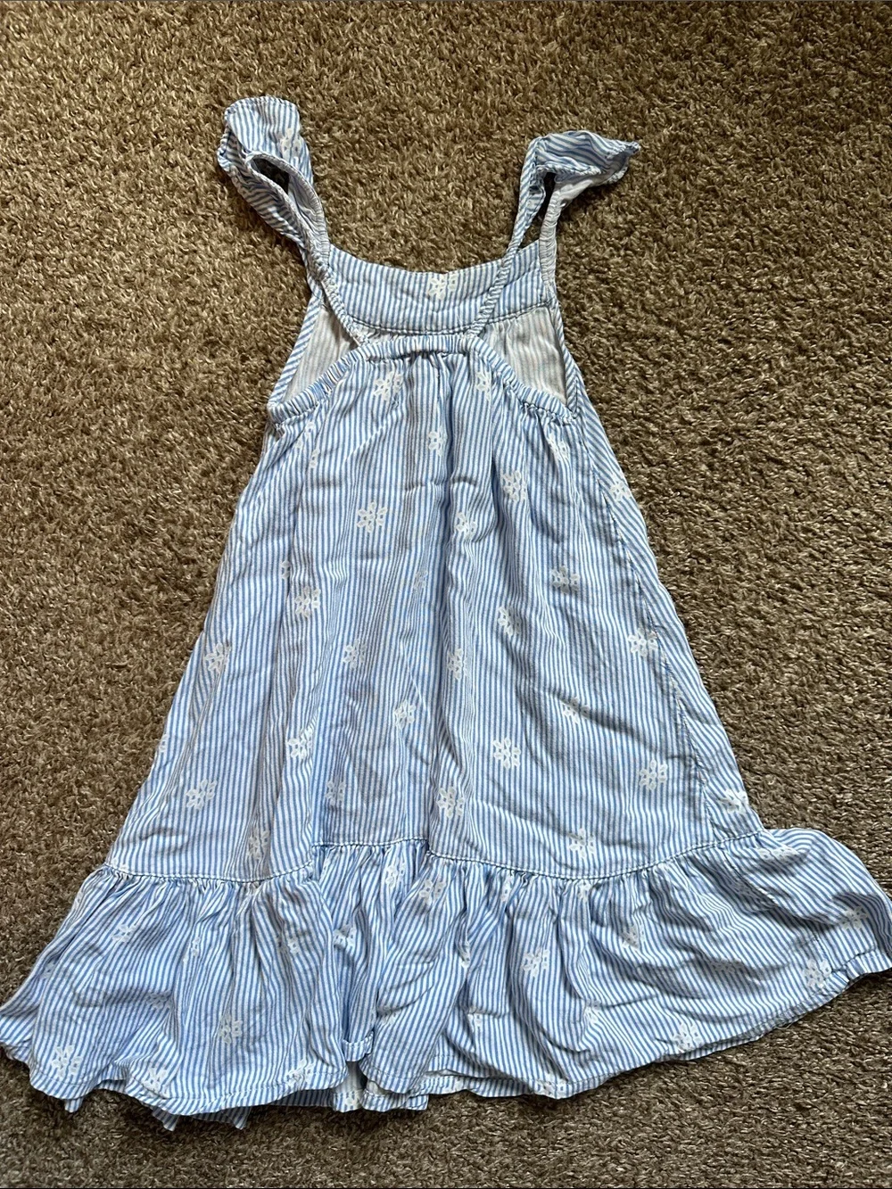 Old Navy Light Blue and White Striped Ruffle-Trim Dress
